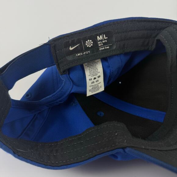 Nike Dri-Fit Baseball Hat Men's M / L Club Cap Blue Adjustable Black Swoosh - Picture 7 of 8